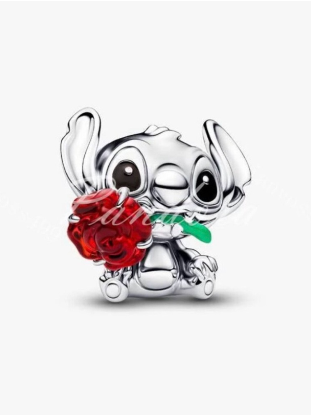 Authentic Disney Stitch Rose Murano Glass Charm 925 new with Pandora pouch